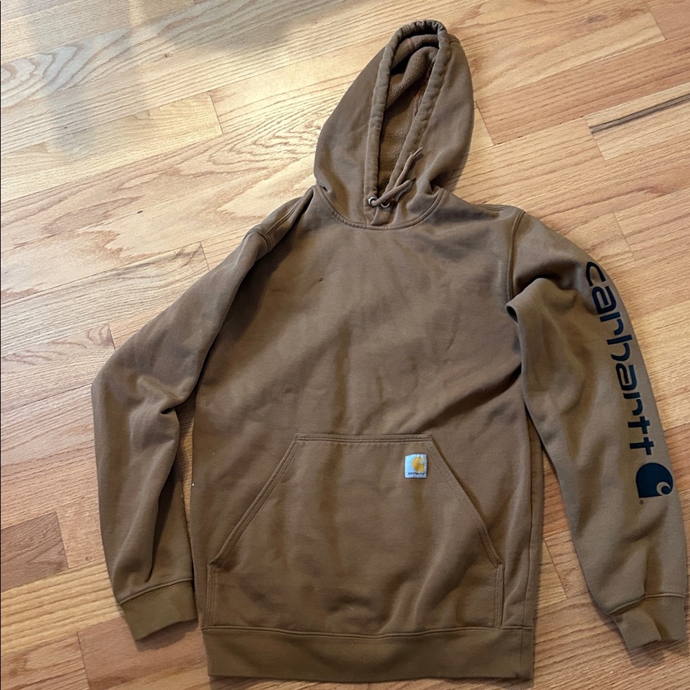 Carhartt Tan Hoodie with Sleeve Logo